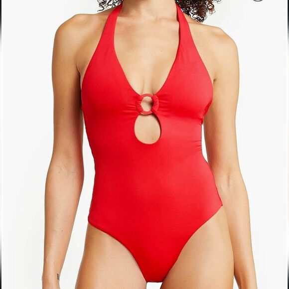Sea Level Eco Essentials Red Keyhole Halter One-Piece Swimsuit Size 8 - Picture 1 of 14